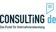 Logo von „Consulting.de“, mit Designelementen in Blau- und Schwarztönen.