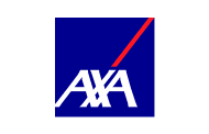 Logo von AXA, bestehend aus den weißen Großbuchstaben „AXA“ auf blauem Hintergrund und einer roten diagonalen Linie über dem Schriftzug.
