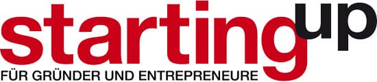 Logo des Magazins „starting up“ in Rot und Schwarz, mit dem Text „für Gründer und Entrepreneure“ unter dem Haupttitel.