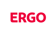 Logo von Ergo in rot auf transparentem Hintergrund.
