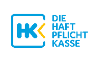 Logo der Haftpflichtkasse in blau-gelber Gestaltung mit den Buchstaben „HK“ und dem Schriftzug „Die Haftpflichtkasse“ in blauer Farbe.