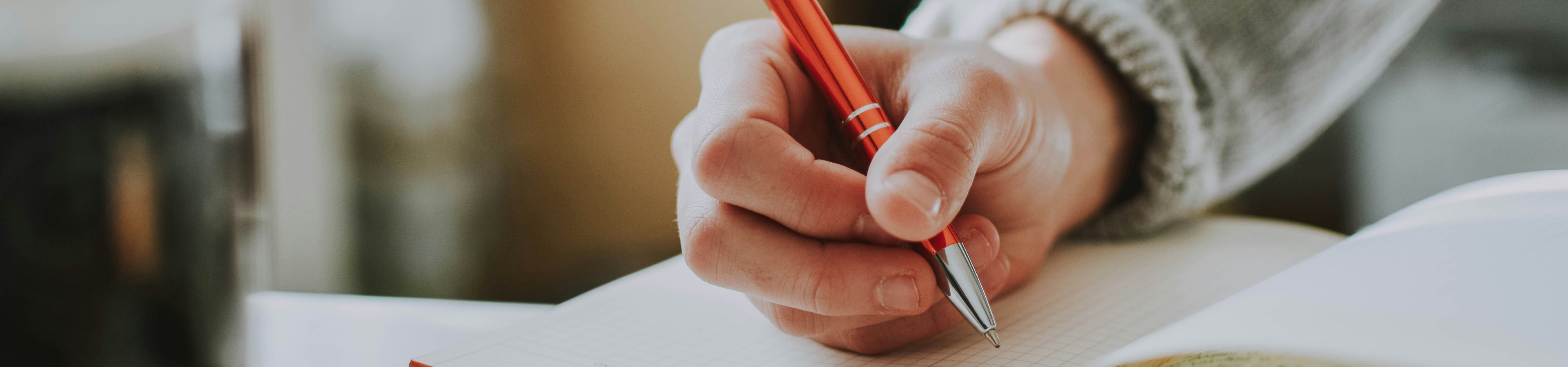 Frau schreibt in ein Notizbuch