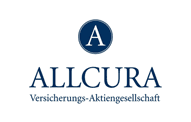 Das Logo der Allcura Versicherungs-Aktiengesellschaft besteht aus einem großen blauen „a“ in einem Kreis über dem Firmennamen in blauer Schrift.