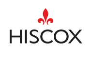 Logo von Hiscox in schwarzen Großbuchstaben.