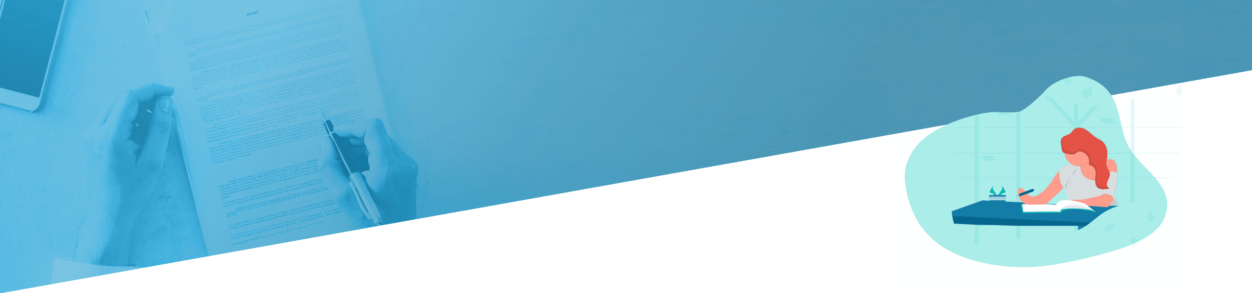 Das geteilte Bild zeigt links eine Person, die ein Dokument überprüft, und rechts eine Illustration einer Frau, die Yoga praktiziert.