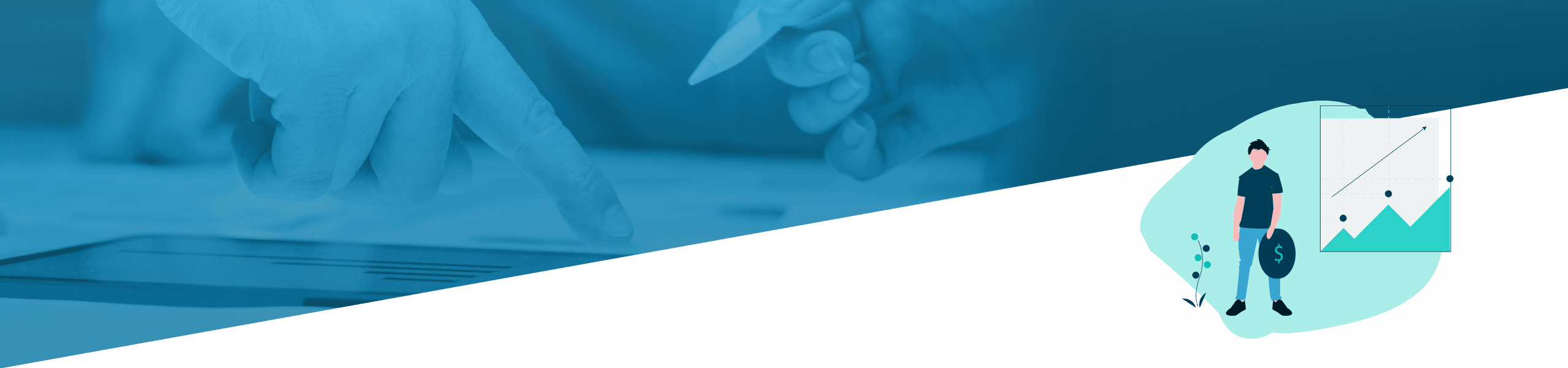 Ein geteiltes Bild zeigt eine Nahaufnahme der behandschuhten Hände einer medizinischen Fachkraft und eine grafische Darstellung einer Person, die Datendiagramme analysiert.