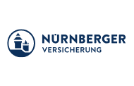 Logo der Nürnberger Versicherung mit einem stilisierten Burgsymbol über dem Text „Nürnberger Versicherung“ in Blau und Rot.
