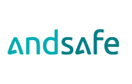 Das Logo von „andsafe“ besteht aus dem Wort in blaugrünen Kleinbuchstaben.