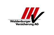 Logo der Waldenburger Versicherung AG mit drei schrägen roten Streifen.