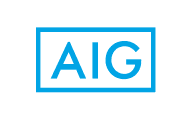 Das Logo von AIG besteht aus den blauen Buchstaben „AIG“ in einem blauen Rechteck.