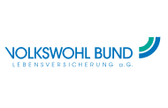 Logo der Volkswohl Bund Lebensversicherung AG, mit dem Firmennamen in blauen Buchstaben.