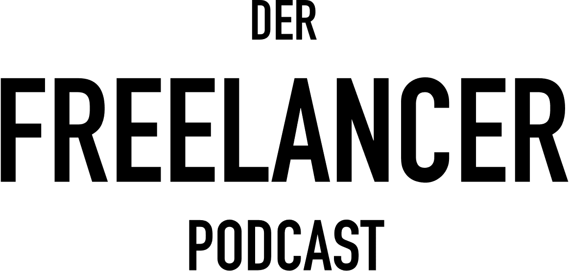 Logo von "Der Freelancer Podcast" in schwarzen Lettern vor hellem Grund.