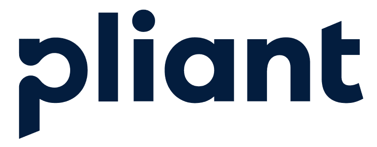 Logo von „pliant“ in Kleinbuchstaben, stilisierten blauen Buchstaben.