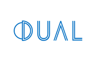 Logo mit dem Wort „Dual“ in blauen Großbuchstaben.
